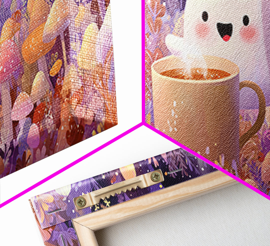 The Marshmallow Ghost, Storybook Halloween Art, Wide Panoramic Art, Canvas Print, Halloween Kids Decor, Whimsical Wall Art