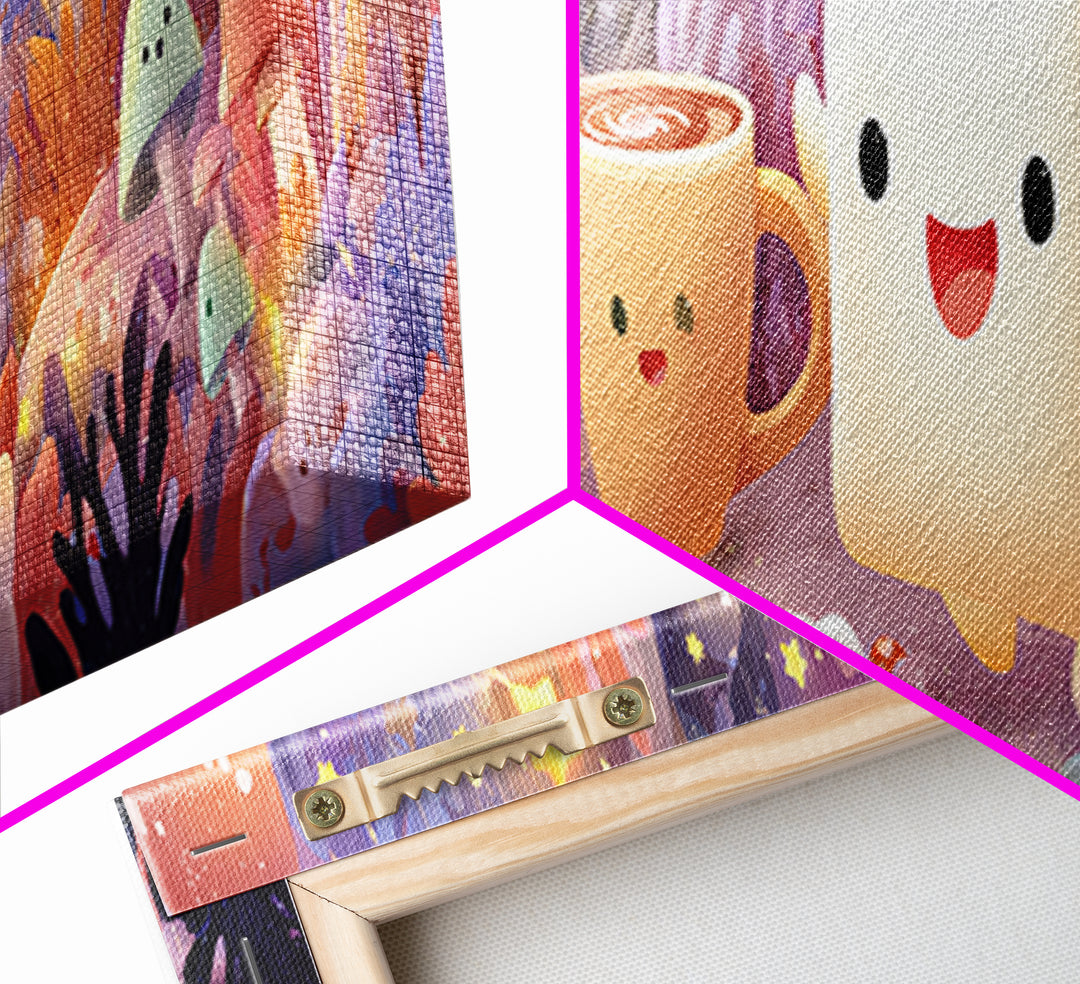 The Marshmallow Ghost, Whimsical Halloween Art, Extra Wide Wall Art, Canvas Print, Halloween Kids Decor, Whimsical Wall Art, Halloween Decor