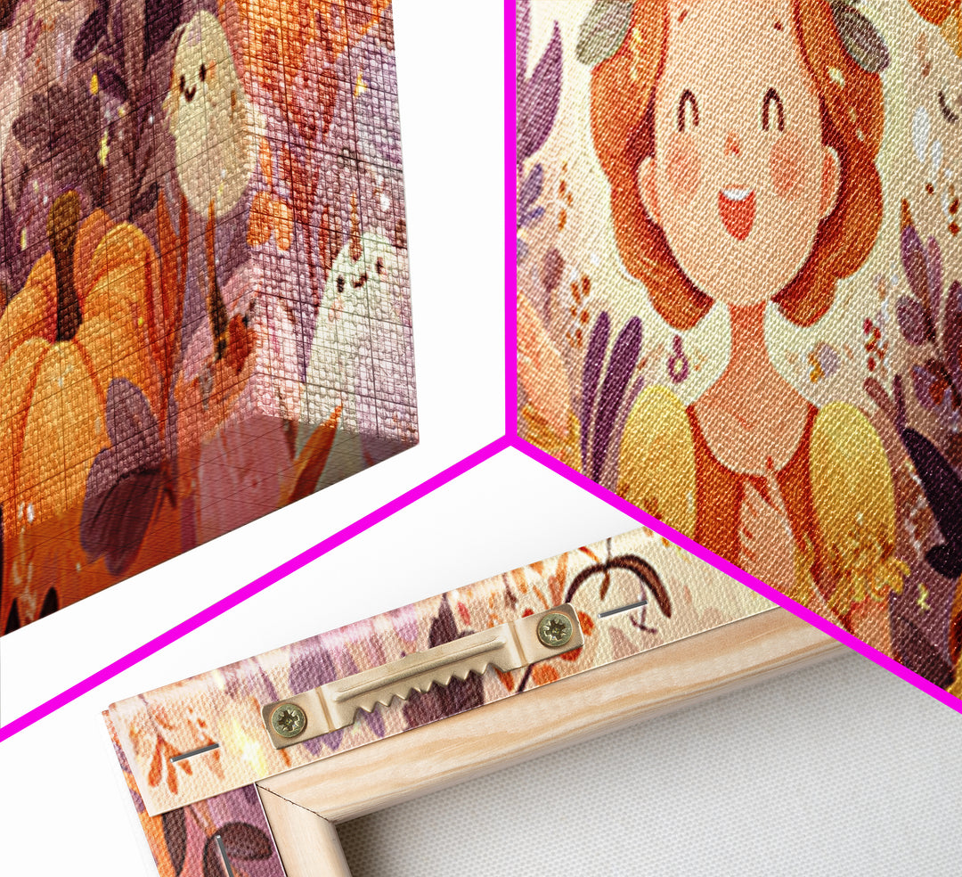 The Pumpkin Princess, Cute Spooky Wall Art, Extra Wide Wall Art, Canvas Print, Halloween Kids Decor, Whimsical Wall Art, Halloween Decor
