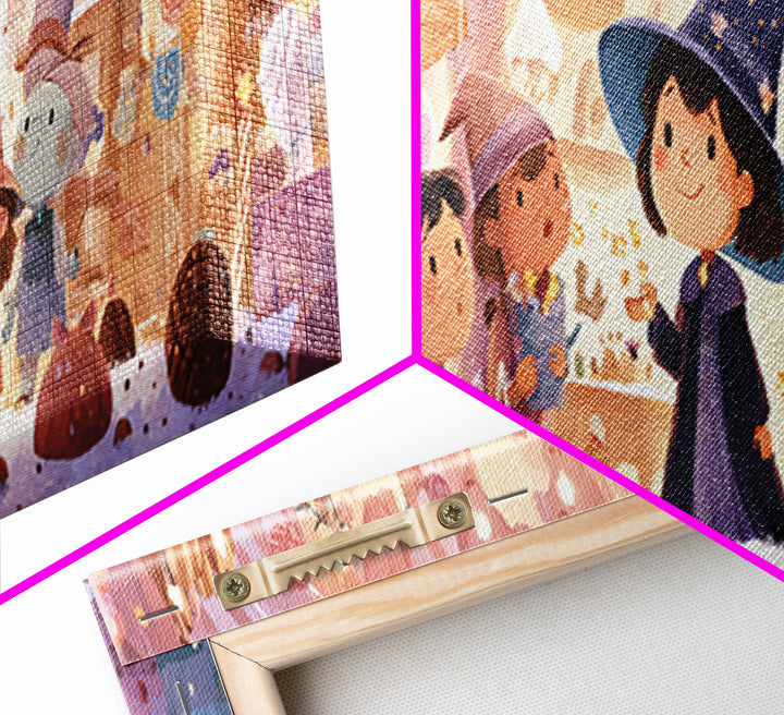 The Little Star Witch, Storybook Halloween Art, Extra Wide Wall Art, Framed Canvas Print, Halloween Kids Decor, Whimsical Wall Art