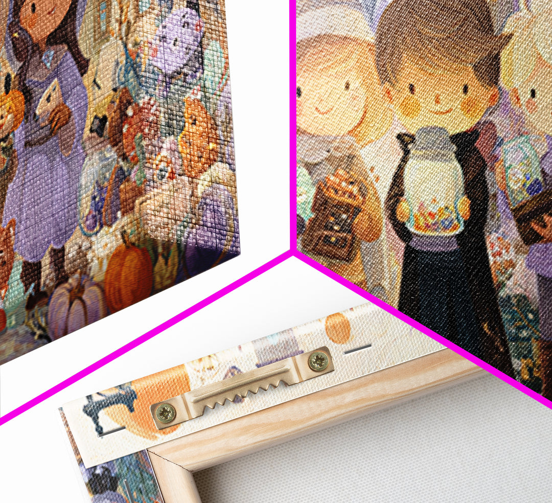 The Moonbeam Wizard, Whimsical Halloween Art, Wide Panoramic Art, Canvas Print, Halloween Kids Decor, Whimsical Wall Art, Horror Wall Art
