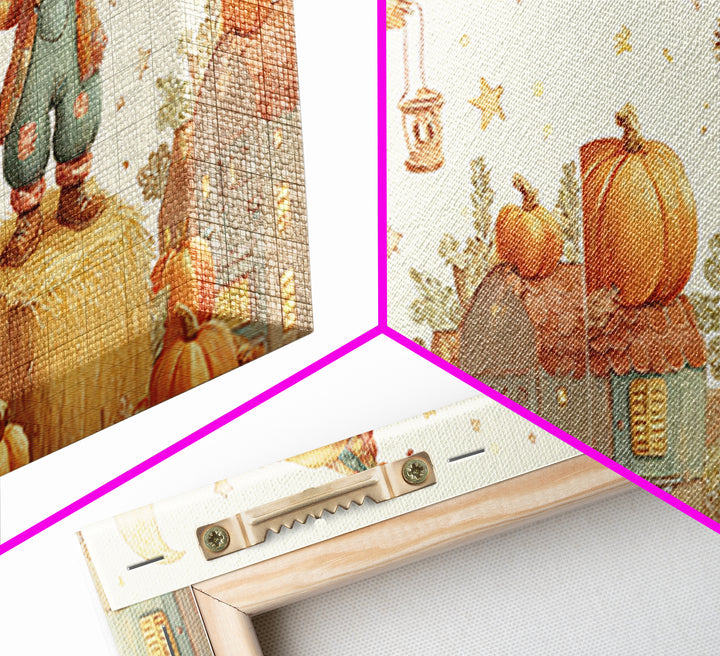 The Button-Nosed Scarecrow, Cute Halloween Wall Art, Wide Panoramic Art, Canvas Print, Halloween Kids Decor, Whimsical Wall Art