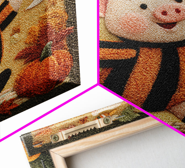 The Candy Corn Piglet, Felt Halloween Art, Square Wall Art, Canvas Print, Cute Halloween Wall Art, Halloween Kids Decor