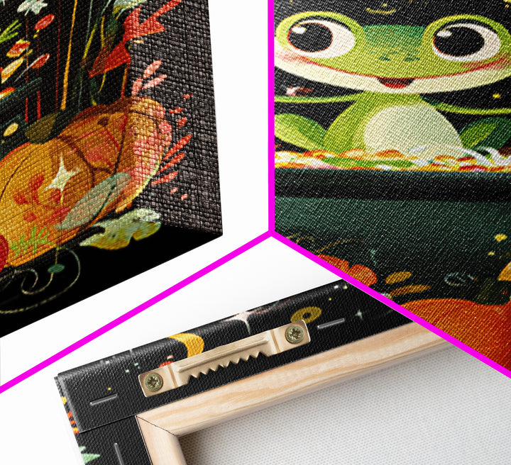 The Cauldron Frog, Retro Halloween Art, Vertical Wall Art, Canvas Print, Cute Halloween Wall Art, Whimsical Nursery Decor
