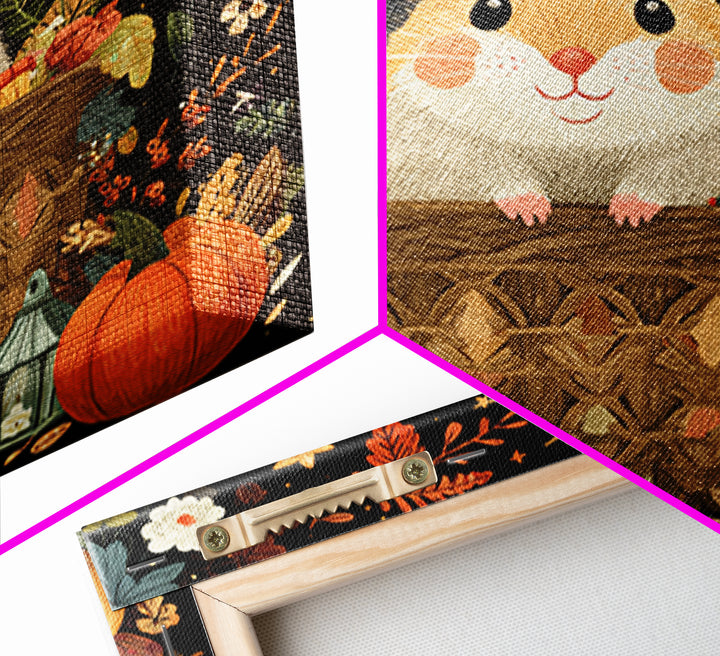 The Pumpkin Hamster, Folk Halloween Art, Square Wall Art, Canvas Print, Cute Halloween Wall Art, Halloween Kids Decor