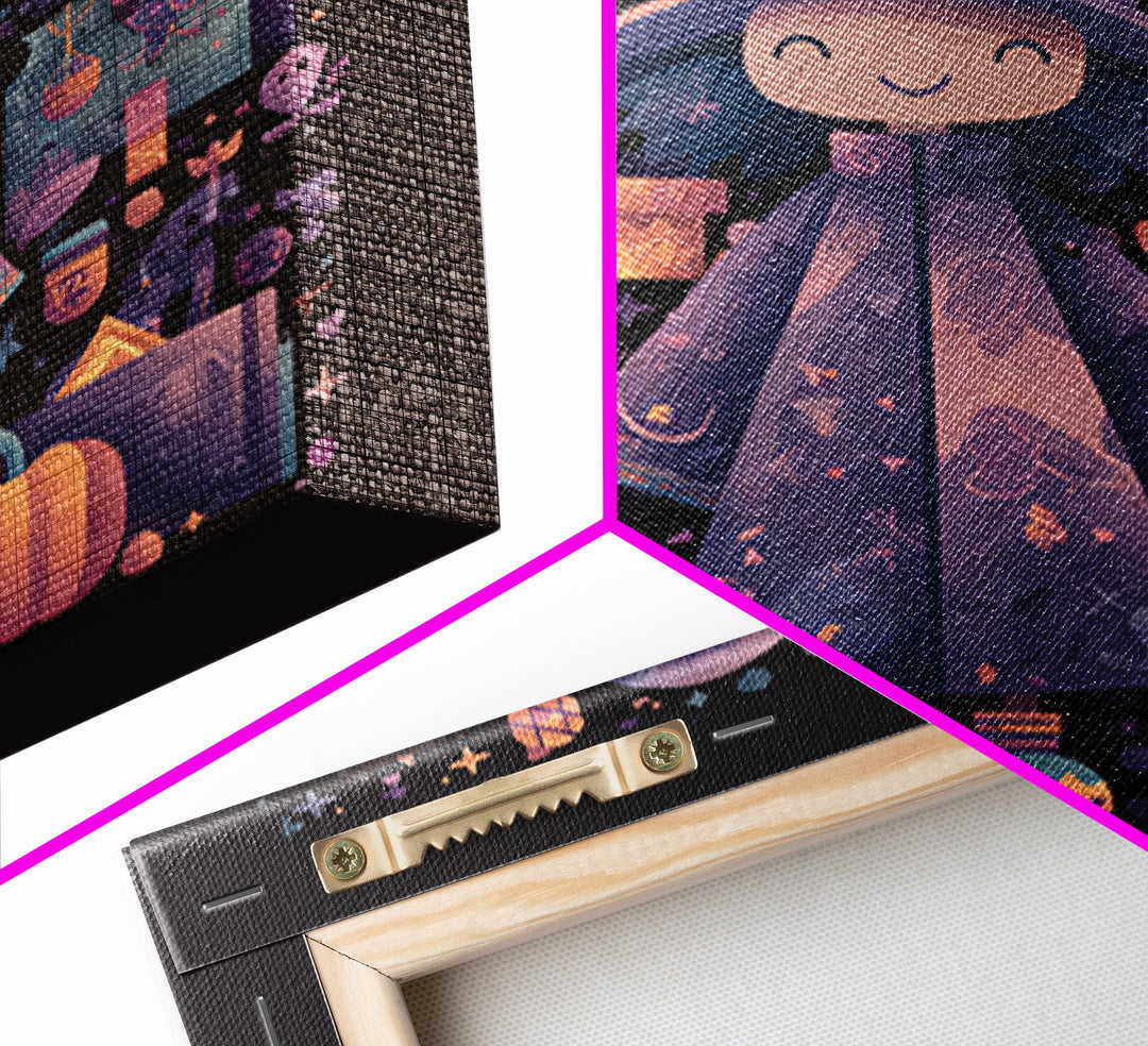 The Moonlight Pajama Witch, Pixel Halloween Art, Square Wall Art, Canvas Print, Cute Halloween Wall Art