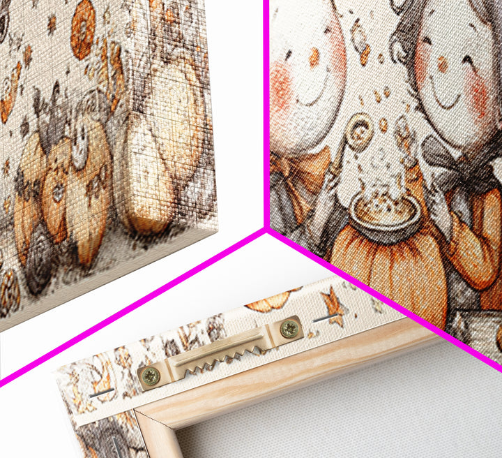 The Pumpkin Potion Twins, Hand Sketch Halloween Art, Extra Wide Wall Art, Canvas Print, Cute Halloween Wall Art