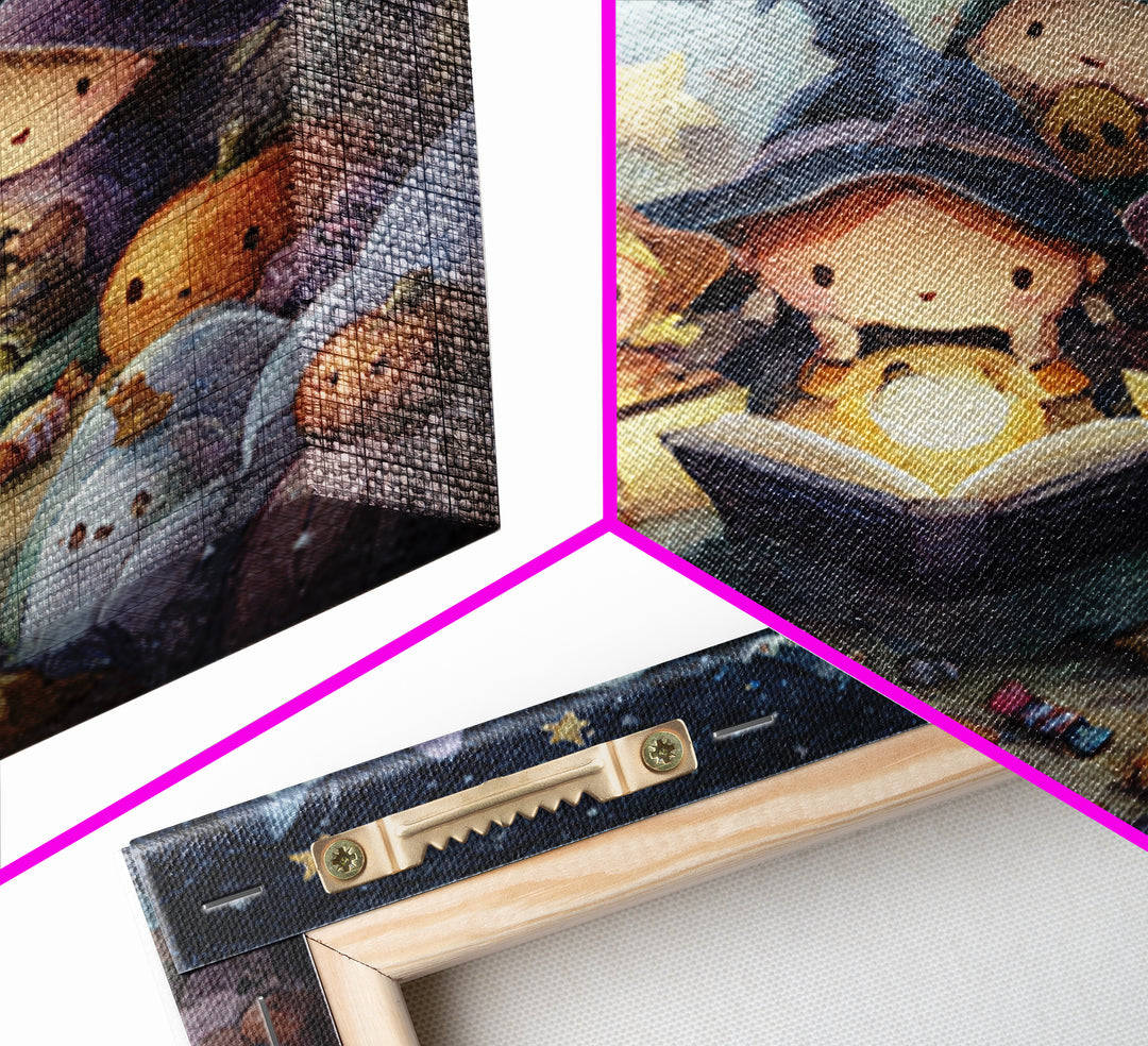 The Spellbook Sleepover, Pastel Halloween Art, Square Wall Art, Canvas Print, Cute Halloween Wall Art