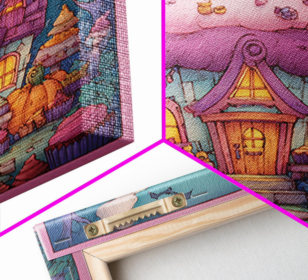 The Witch'S Cupcake Cottage, Stained Glass Halloween, Square Wall Art, Canvas Print, Cute Halloween Wall Art
