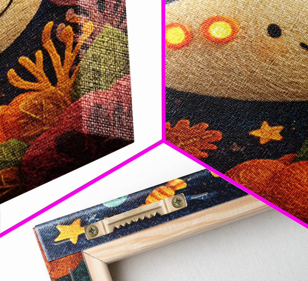 The Pumpkin Submarine, Felt Halloween Art, Square Wall Art, Canvas Print, Cute Halloween Wall Art, Halloween Kids Decor