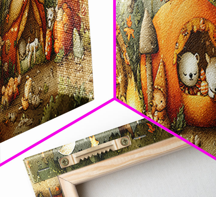 The Pumpkin Campout, Plush Halloween Art, Extra Wide Wall Art, Canvas Print, Cute Halloween Wall Art