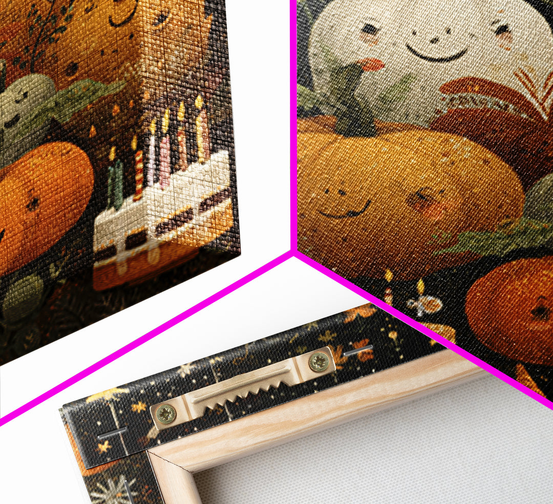 The Great Pumpkin Birthday Party, Folk Halloween Art, Square Wall Art, Canvas Print, Cute Halloween Wall Art