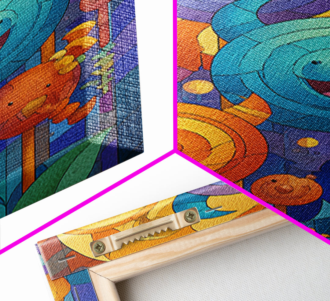 The Friendly Lollipop Monsters, Stained Glass Halloween, Vertical Wall Art, Canvas Print, Cute Halloween Wall Art