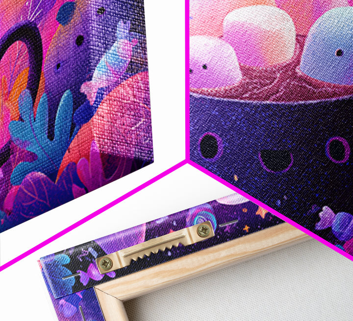 The Marshmallow Ghost Choir, Vaporwave Halloween Art, Landscape Wall Art, Framed Canvas Print, Cute Halloween Wall Art