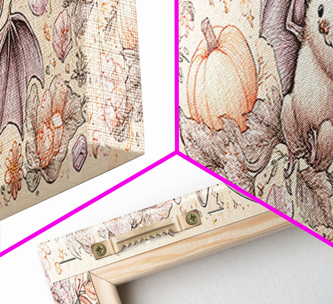 The Gummy Bat Garden, Hand Sketch Halloween Art, Extra Wide Wall Art, Canvas Print, Cute Halloween Wall Art