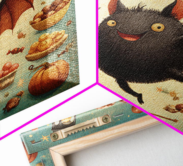The Brownie Bat Bakery, Retro Halloween Art, Square Wall Art, Canvas Print, Cute Halloween Wall Art, Halloween Kids Decor