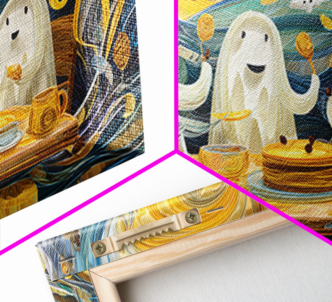 The Ghost Family Breakfast, Quilled Halloween Art, Landscape Wall Art, Framed Canvas Print, Cute Halloween Wall Art