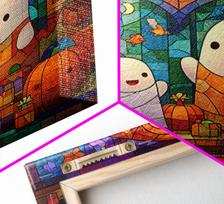 The Ghost Daycare, Stained Glass Halloween, Square Wall Art, Canvas Print, Cute Halloween Wall Art, Halloween Kids Decor