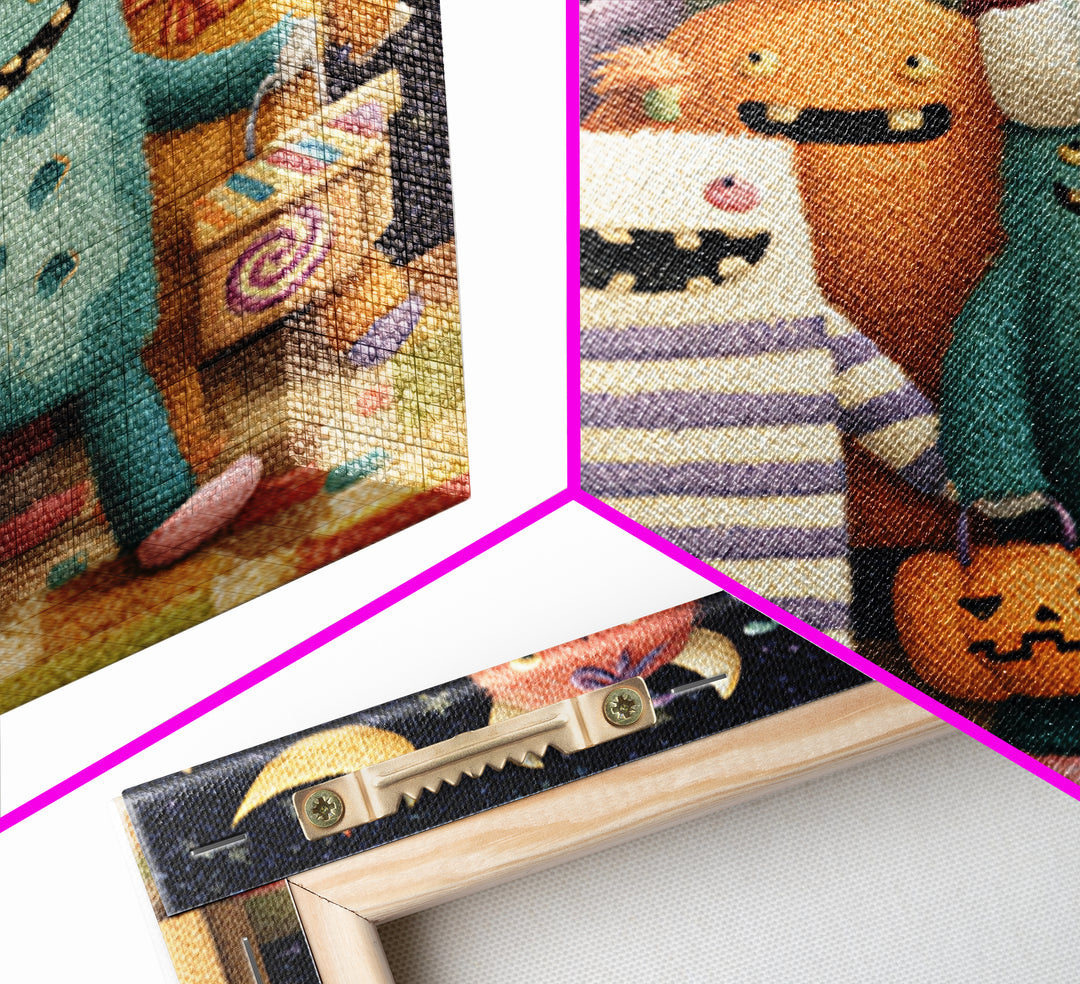 The Monster Pajama Parade, Plush Halloween Art, Square Wall Art, Canvas Print, Cute Halloween Wall Art