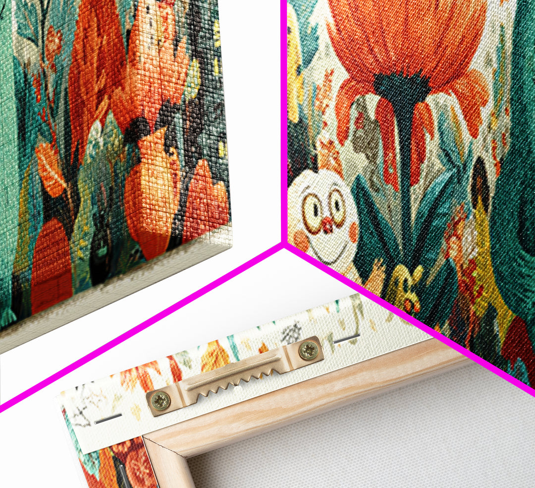 The Monster Flower Shop, Retro Halloween Art, Extra Wide Wall Art, Canvas Print, Cute Halloween Wall Art