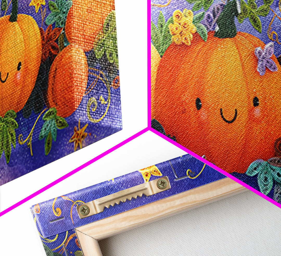 The Pumpkin Painting Party, Quilled Halloween Art, Wide Panoramic Art, Framed Canvas Print, Cute Halloween Wall Art