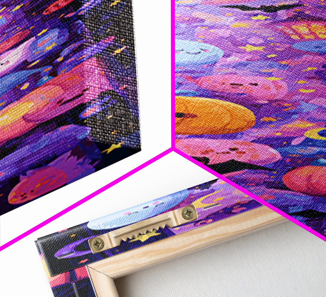 The Moonlight Dance Party, Vaporwave Halloween Art, Tall Narrow Wall Art, Framed Canvas Print, Cute Halloween Wall Art