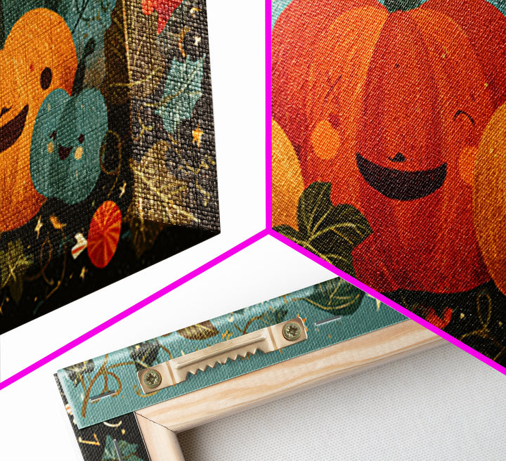 The Singing Pumpkin Patch, Screenprint Halloween Art, Wide Panoramic Art, Framed Canvas Print, Cute Halloween Wall Art