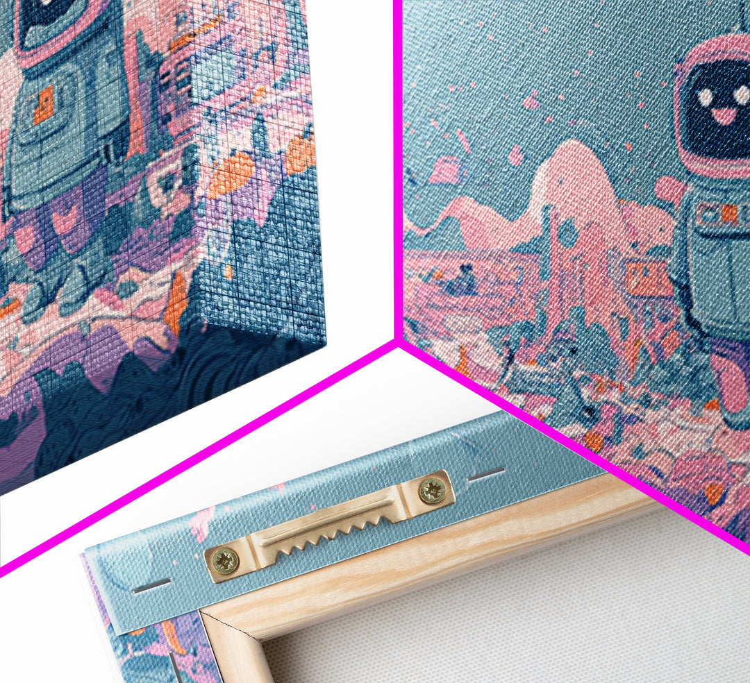 The Pumpkin Moon Expedition, Vaporwave Halloween Art, Wide Panoramic Art, Framed Canvas Print, Cute Halloween Wall Art