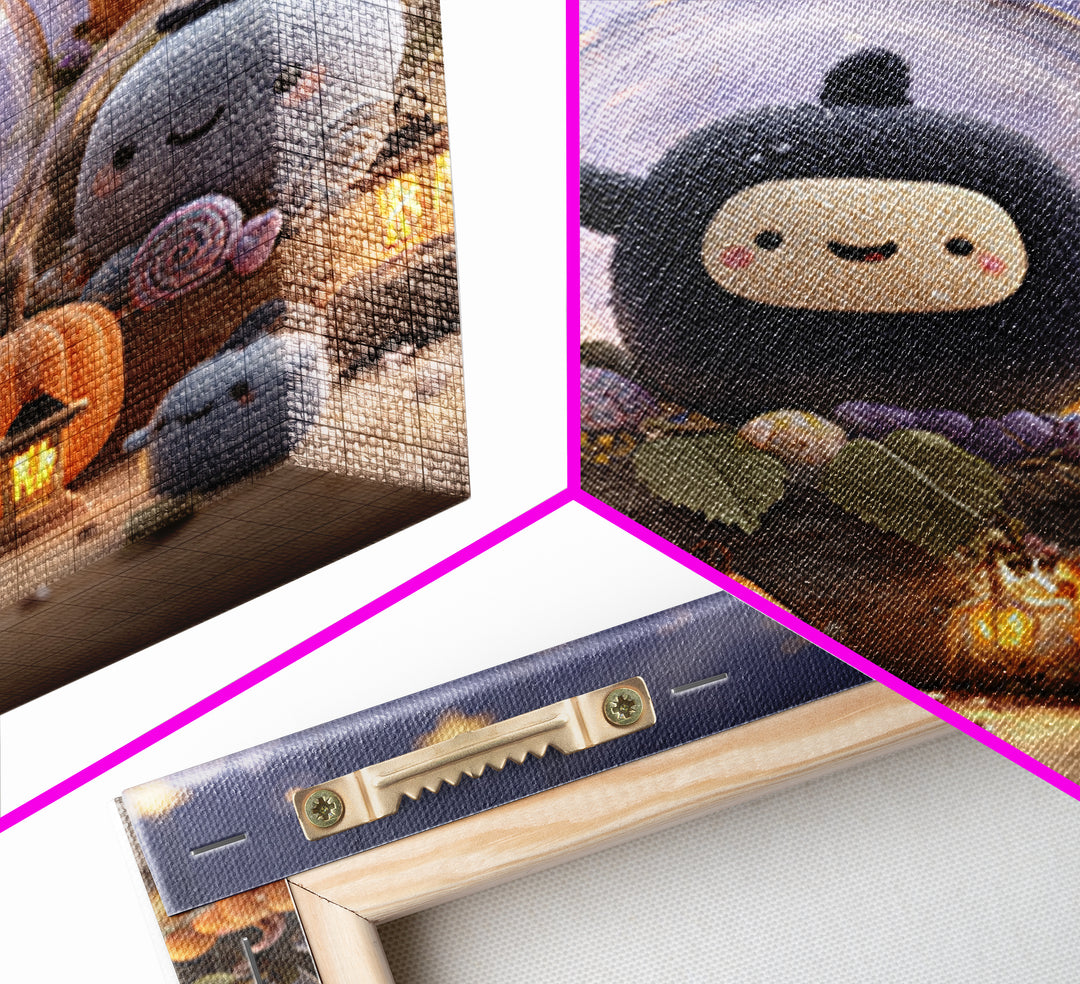 The Halloween Bubble Village, Plush Halloween Art, Square Wall Art, Canvas Print, Cute Halloween Wall Art
