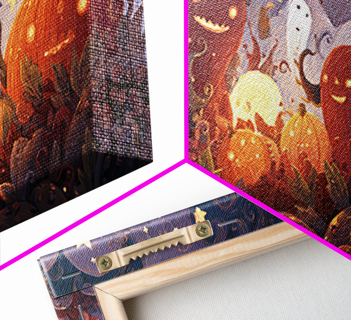 The Harvest Of The Eldritch Field, Clay Halloween Art, Wide Panoramic Art, Framed Canvas Print, Cute Halloween Wall Art
