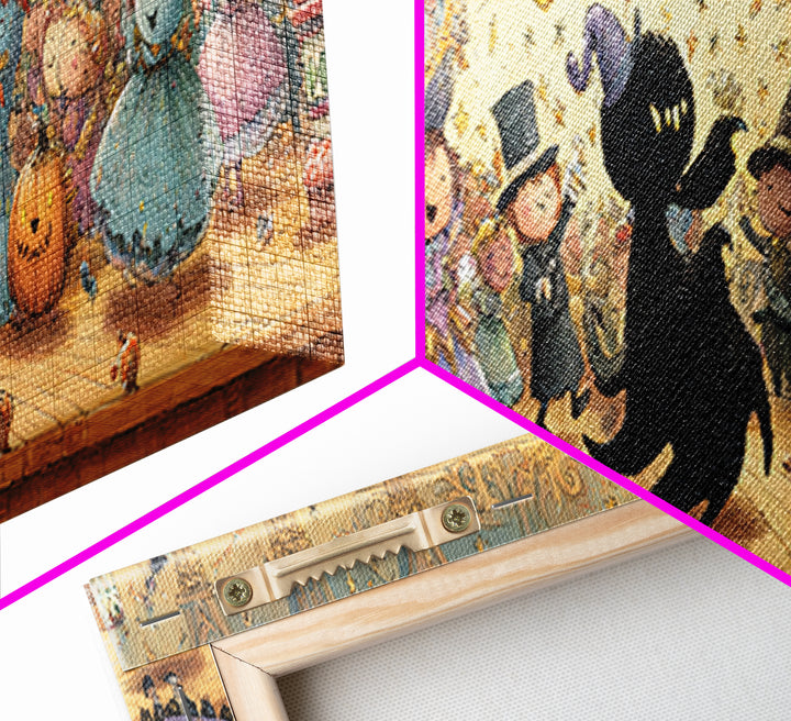 The Ballroom Of Silent Shoggoths, Embroidered Halloween Art, Extra Wide Wall Art, Canvas Print, Cute Halloween Wall Art