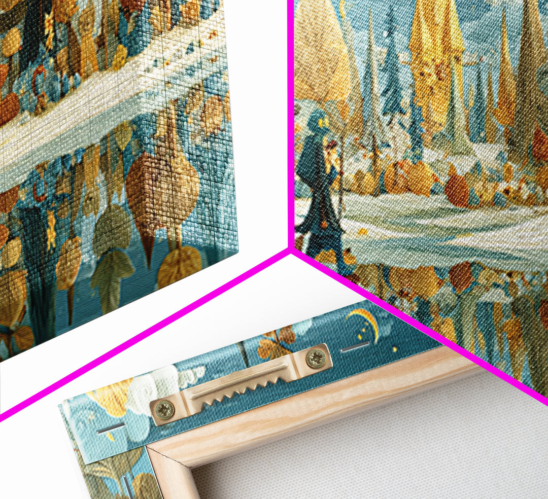 The Frost Beyond Carcosa, Paper Collage Halloween, Wide Panoramic Art, Framed Canvas Print, Cute Halloween Wall Art
