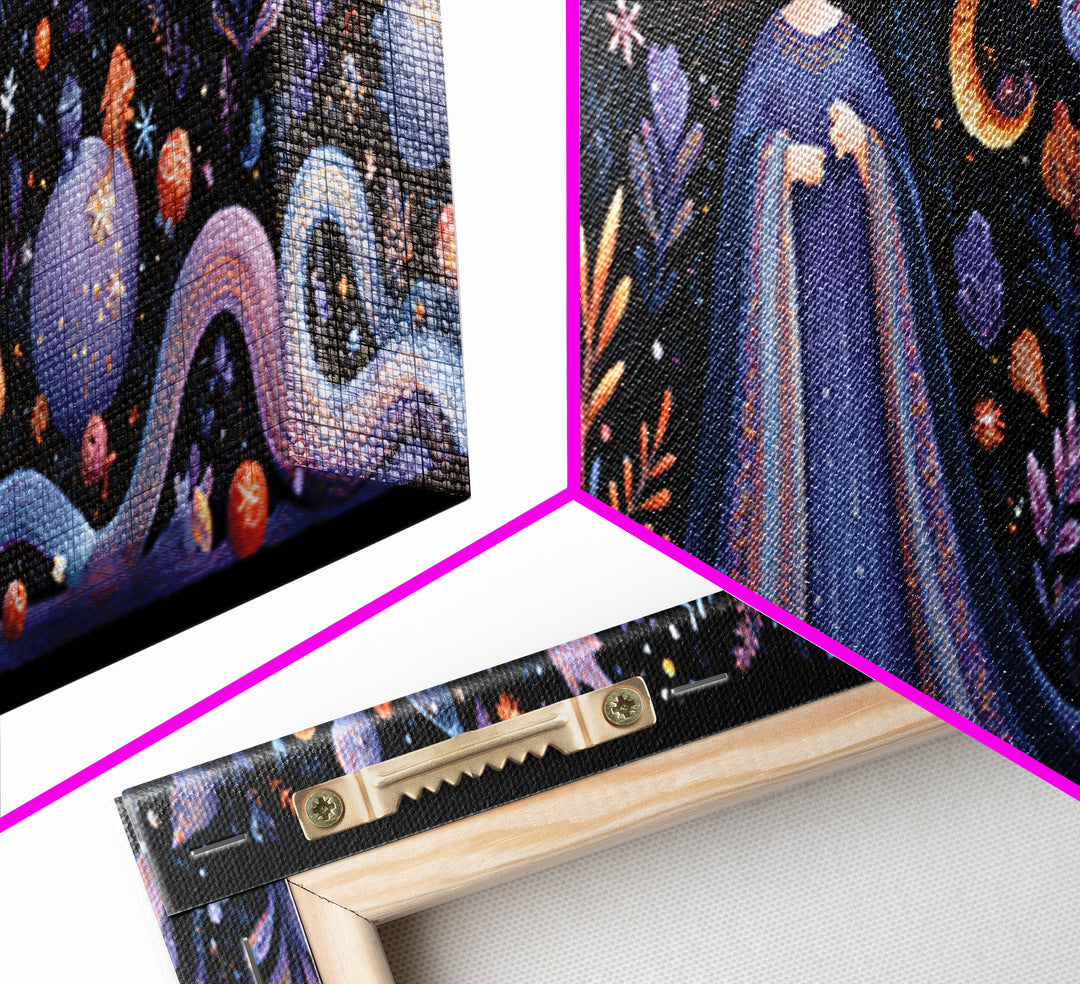 The Seamstress Of Living Nebulae, Felt Halloween Art, Extra Wide Wall Art, Canvas Print, Cute Halloween Wall Art