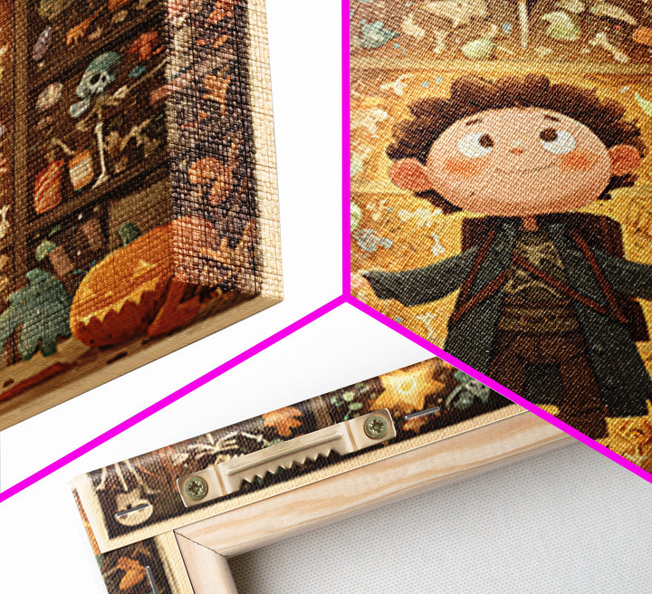 The Archivist Of Dreaming Bones, Retro Halloween Art, Square Wall Art, Canvas Print, Cute Halloween Wall Art
