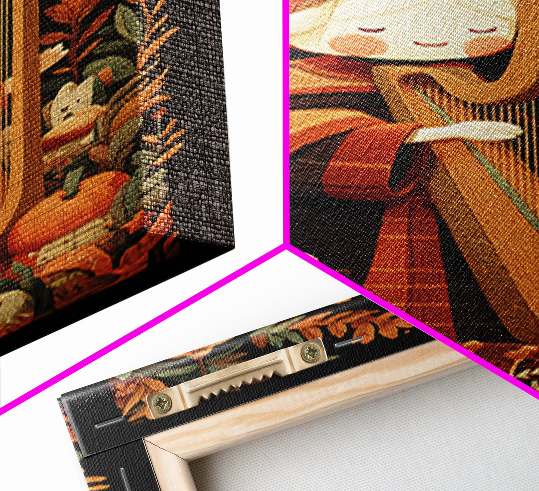 The Harpist Of Abyssal Sleep, Embroidered Halloween Art, Vertical Wall Art, Canvas Print, Cute Halloween Wall Art