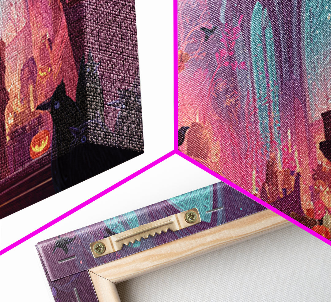 The Raven Sermon Of Leng, Vaporwave Halloween Art, Wide Panoramic Art, Framed Canvas Print, Cute Halloween Wall Art