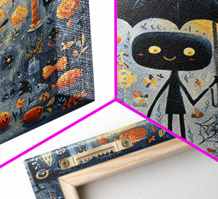 The Umbrella Of The Outer Rain, Gouache Halloween Art, Square Wall Art, Canvas Print, Cute Halloween Wall Art