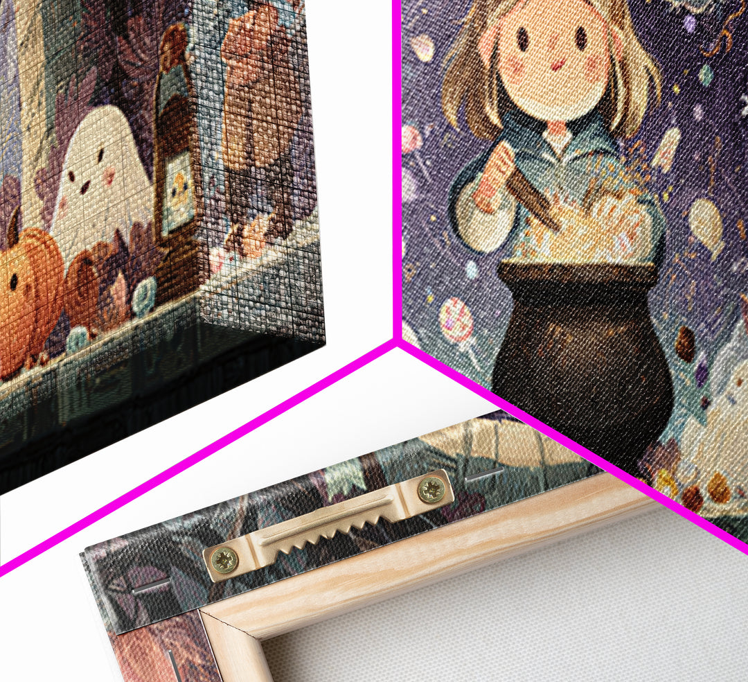 The Dreamwell Beneath Miskatonic, Kawaii Halloween Art, Wide Panoramic Art, Framed Canvas Print, Cute Halloween Wall Art
