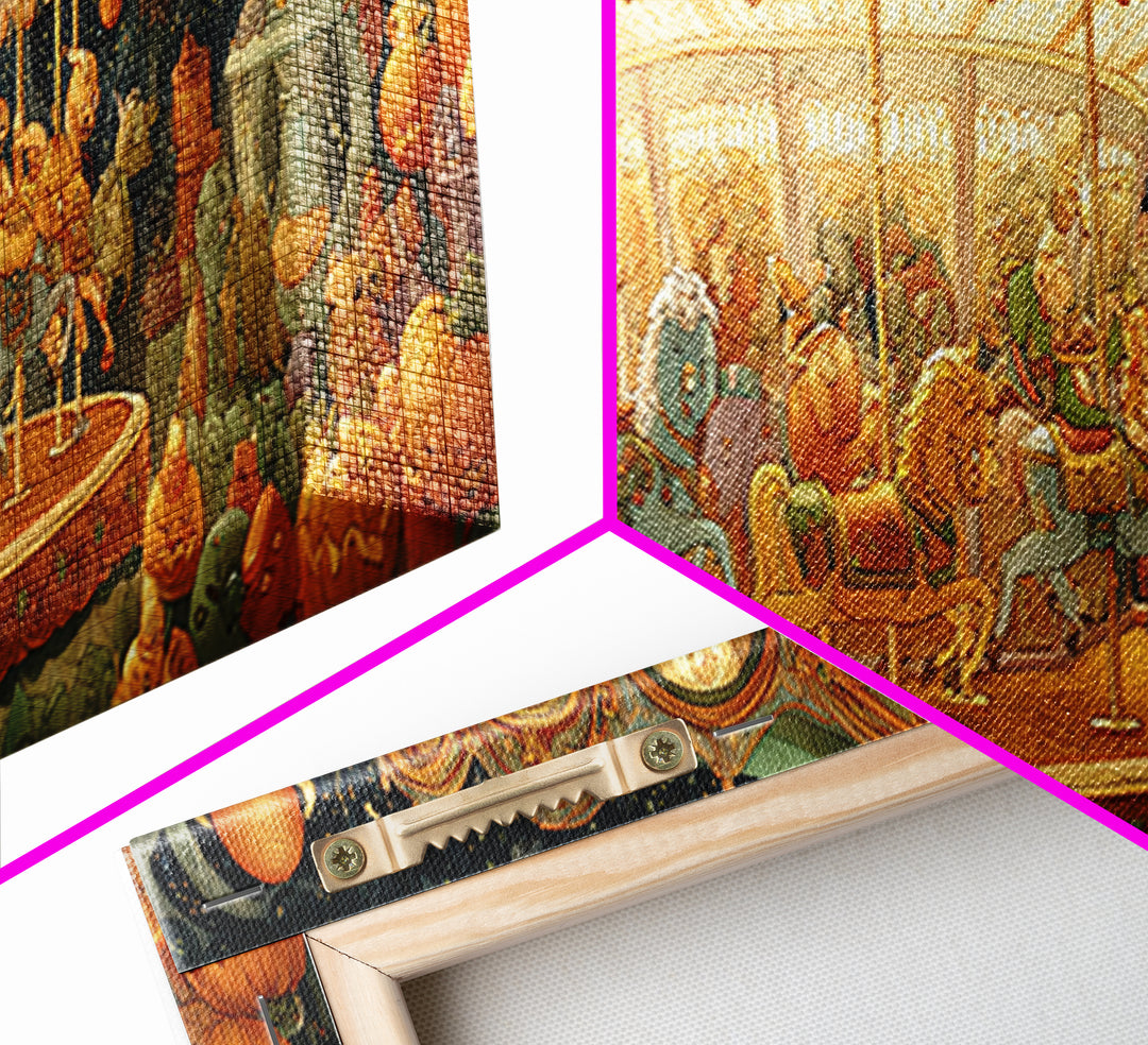 The Carousel Of Sleeping Planets, Stained Glass Halloween, Extra Wide Wall Art, Canvas Print, Cute Halloween Wall Art