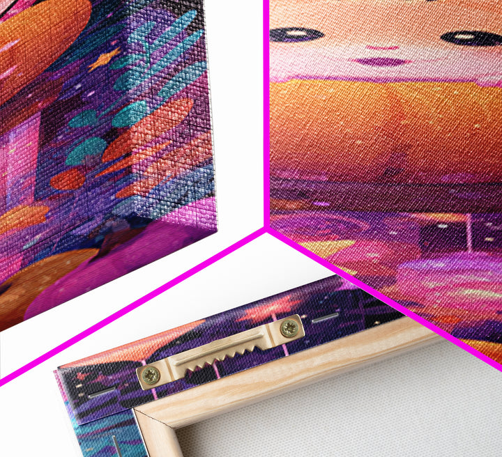 The Pumpkin Hamster, Vaporwave Halloween Art, Tall Narrow Wall Art, Framed Canvas Print, Cute Halloween Wall Art