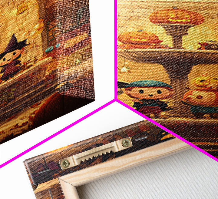 The Trick-Or-Treat Village Square, Pixel Halloween Art, Vertical Wall Art, Canvas Print, Cute Halloween Wall Art