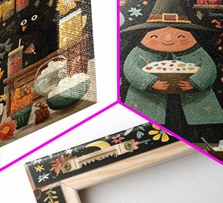 The Candy Witch'S Kitchen, Folk Halloween Art, Square Wall Art, Canvas Print, Cute Halloween Wall Art