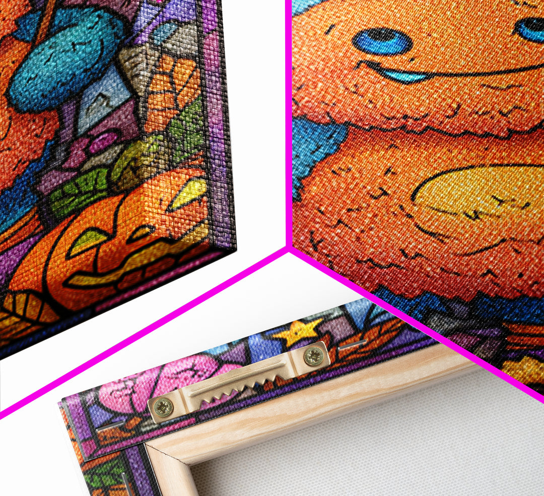 The Rainbow Monster, Stained Glass Halloween, Vertical Wall Art, Canvas Print, Cute Halloween Wall Art