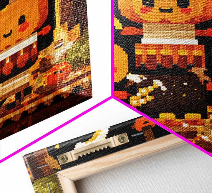 The Pumpkin Music Band, Pixel Halloween Art, Square Wall Art, Canvas Print, Cute Halloween Wall Art, Halloween Kids Decor