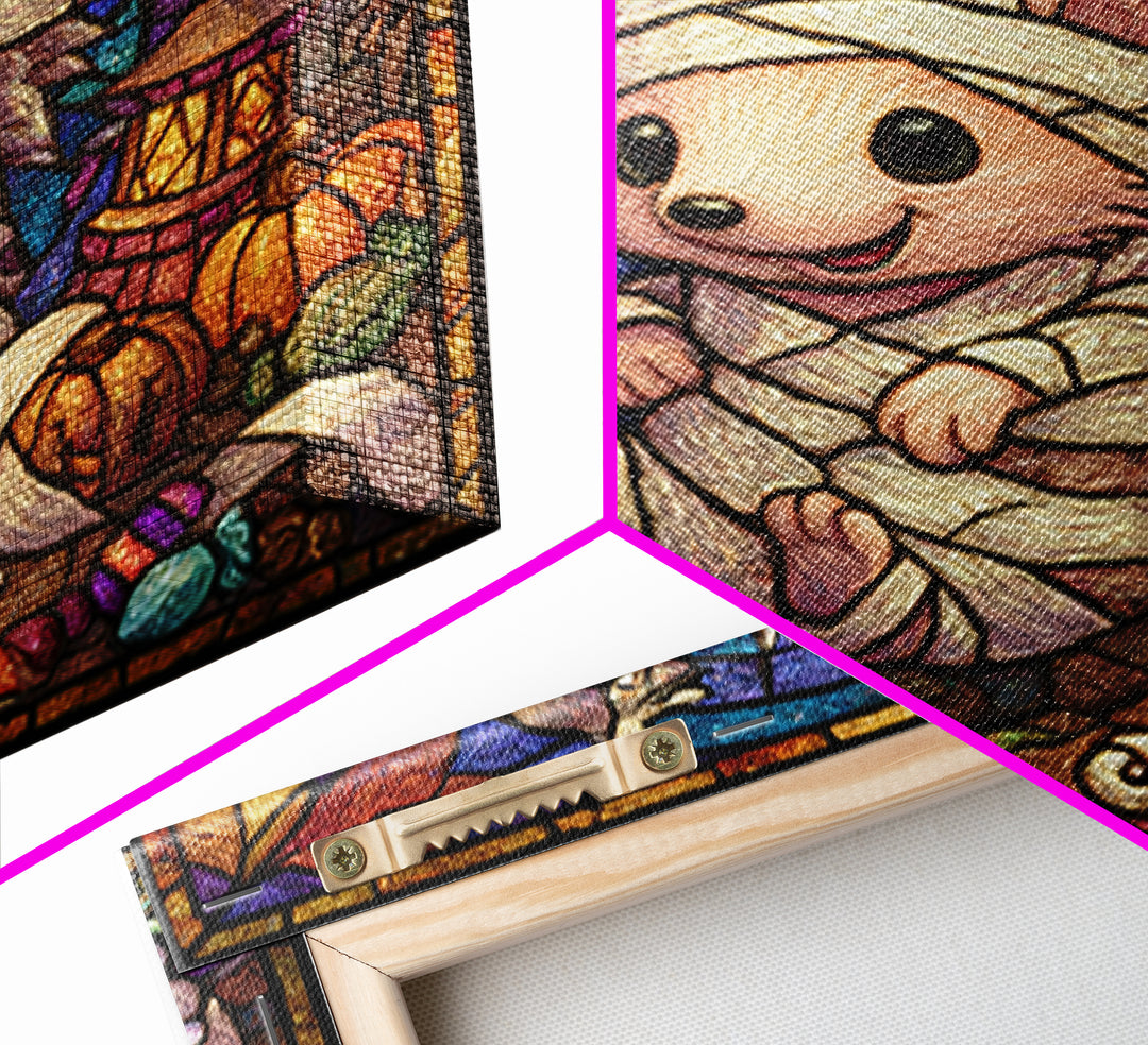 The Hedgehog Mummy, Stained Glass Halloween, Square Wall Art, Canvas Print, Cute Halloween Wall Art, Halloween Kids Decor