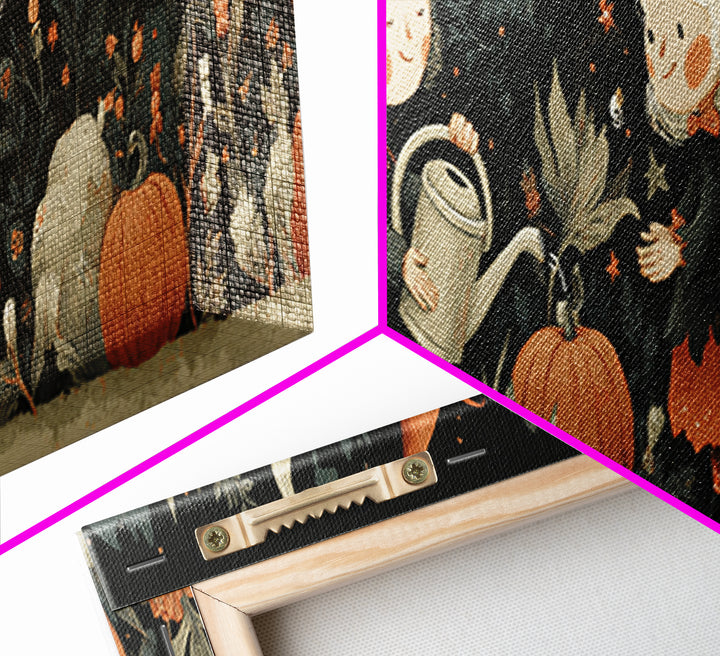 The Moon Garden Witch, Retro Halloween Art, Extra Wide Wall Art, Canvas Print, Cute Halloween Wall Art