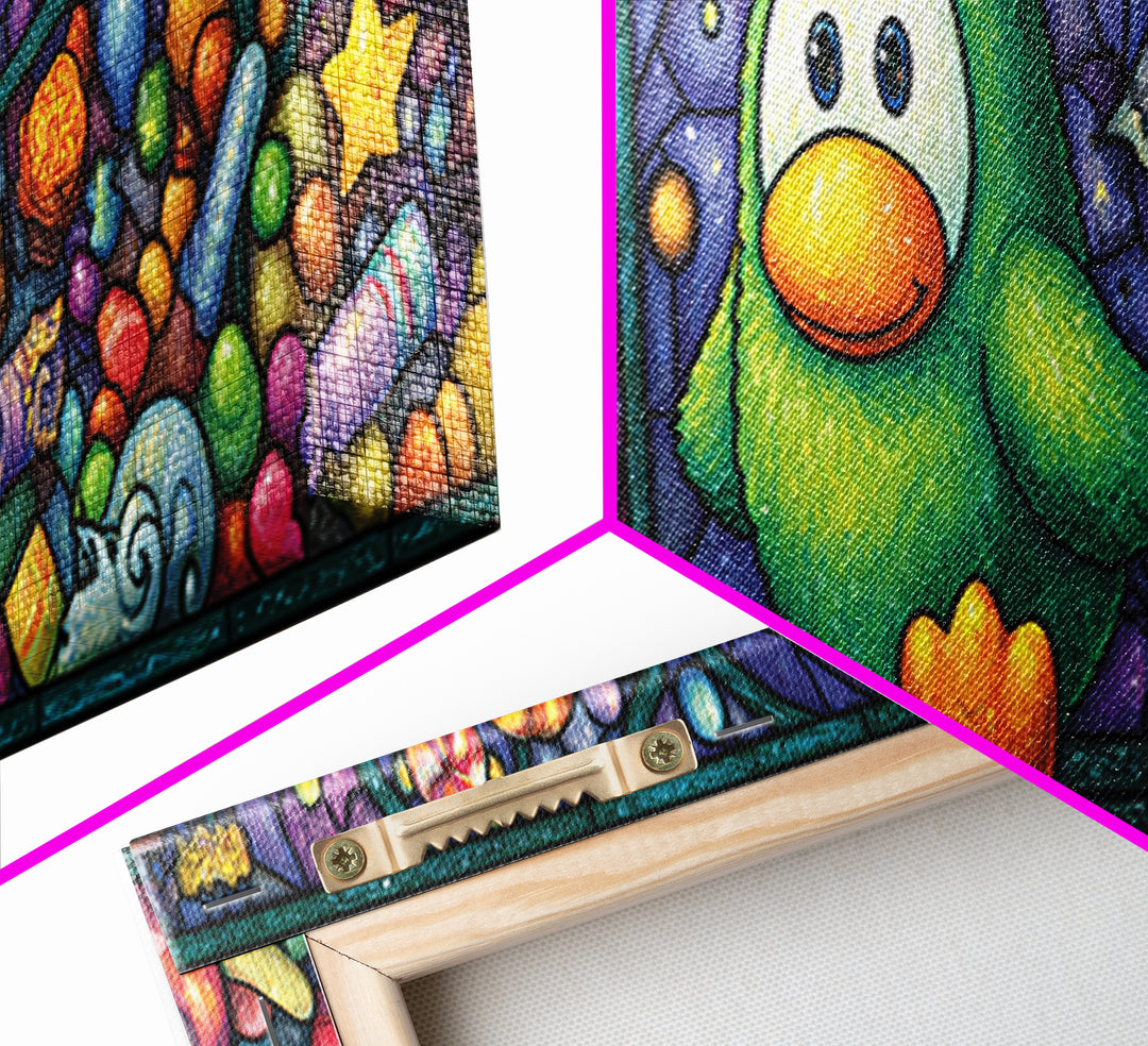 The Penguin Monster, Stained Glass Halloween, Extra Wide Wall Art, Canvas Print, Cute Halloween Wall Art