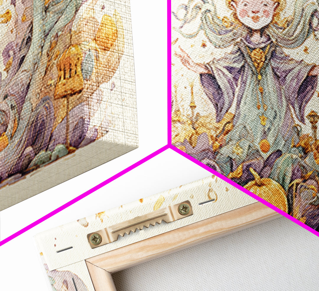 The Crown Of The Tentacled Saint, Watercolor Halloween Art, Wide Panoramic Art, Framed Canvas Print, Cute Halloween Wall Art