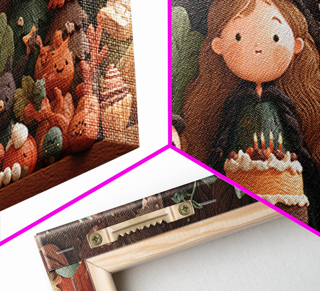 October'S Birthday Party, Clay Halloween Art, Wide Panoramic Art, Framed Canvas Print, Cute Halloween Wall Art