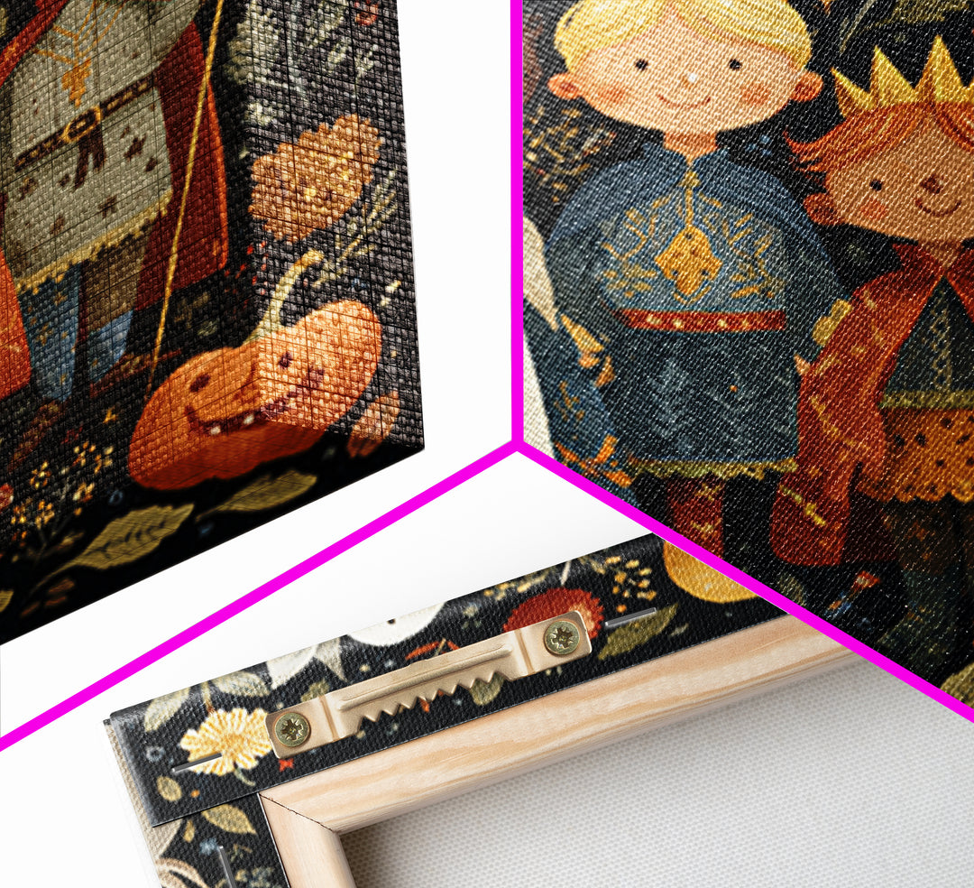 The Costume Parade, Folk Halloween Art, Square Wall Art, Canvas Print, Cute Halloween Wall Art, Halloween Kids Decor